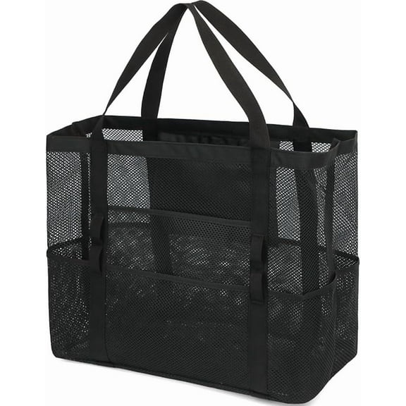 Mesh Beach Bag, Large Beach Tote with Zipper Pocket for Family Pool Bag for Toys & Vacation Essentials