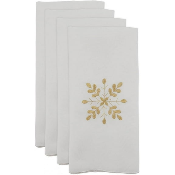 Fennco Styles Embroidered Snowflake Christmas Table Cloth Napkins 20 x 20 Inch, Set of 4 - Ivory Dinner Napkin for Holiday Décor, Banquets, Family Gathering, and Special Events