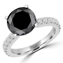 MD170335-5 3.67 CTW Round Black Diamond Solitaire with Accents Engagement Ring in 14K White Gold, Size 5