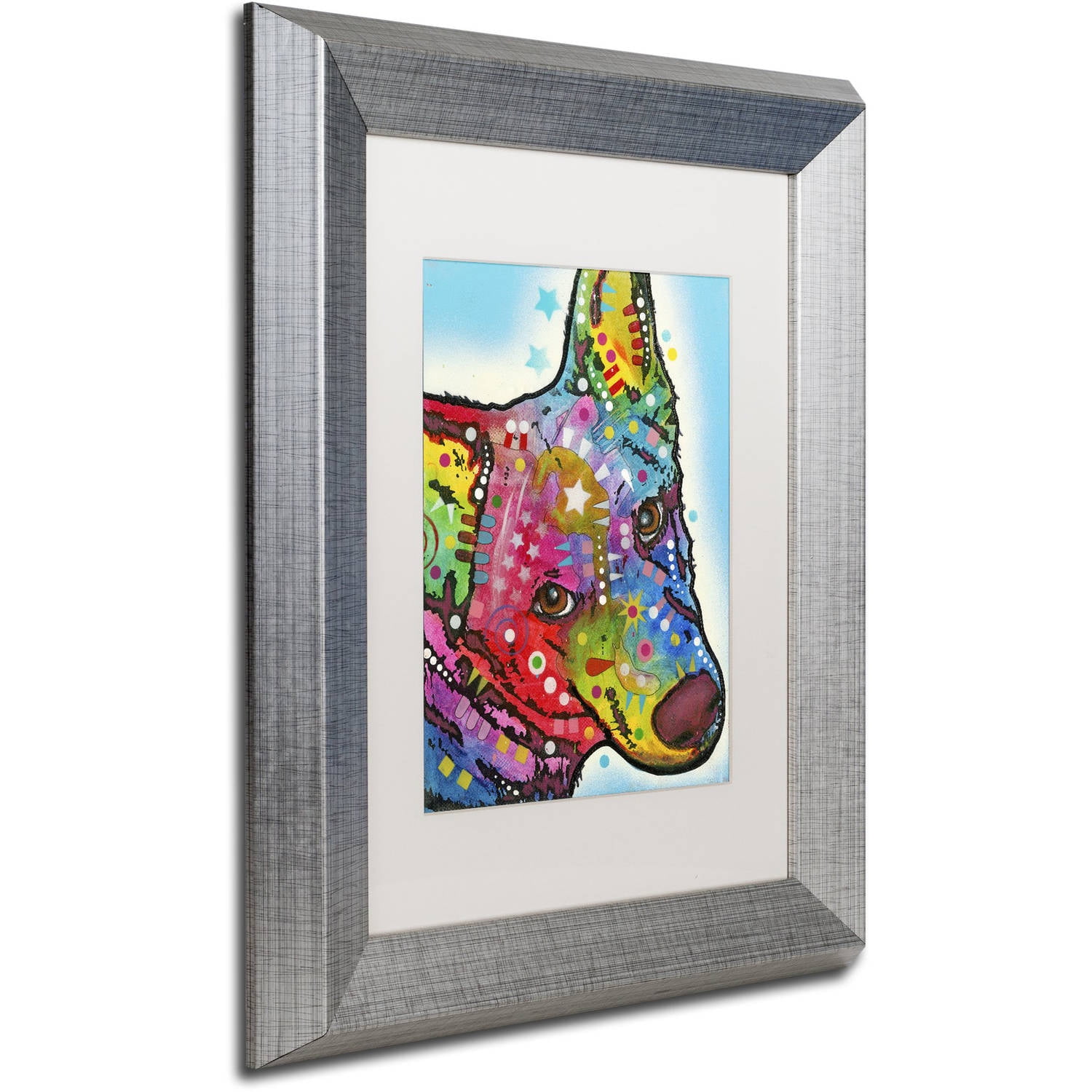 Trademark Fine Art "Aussie Sheep Dog" Canvas Art by Dean Russo, White Matte, Silver Frame