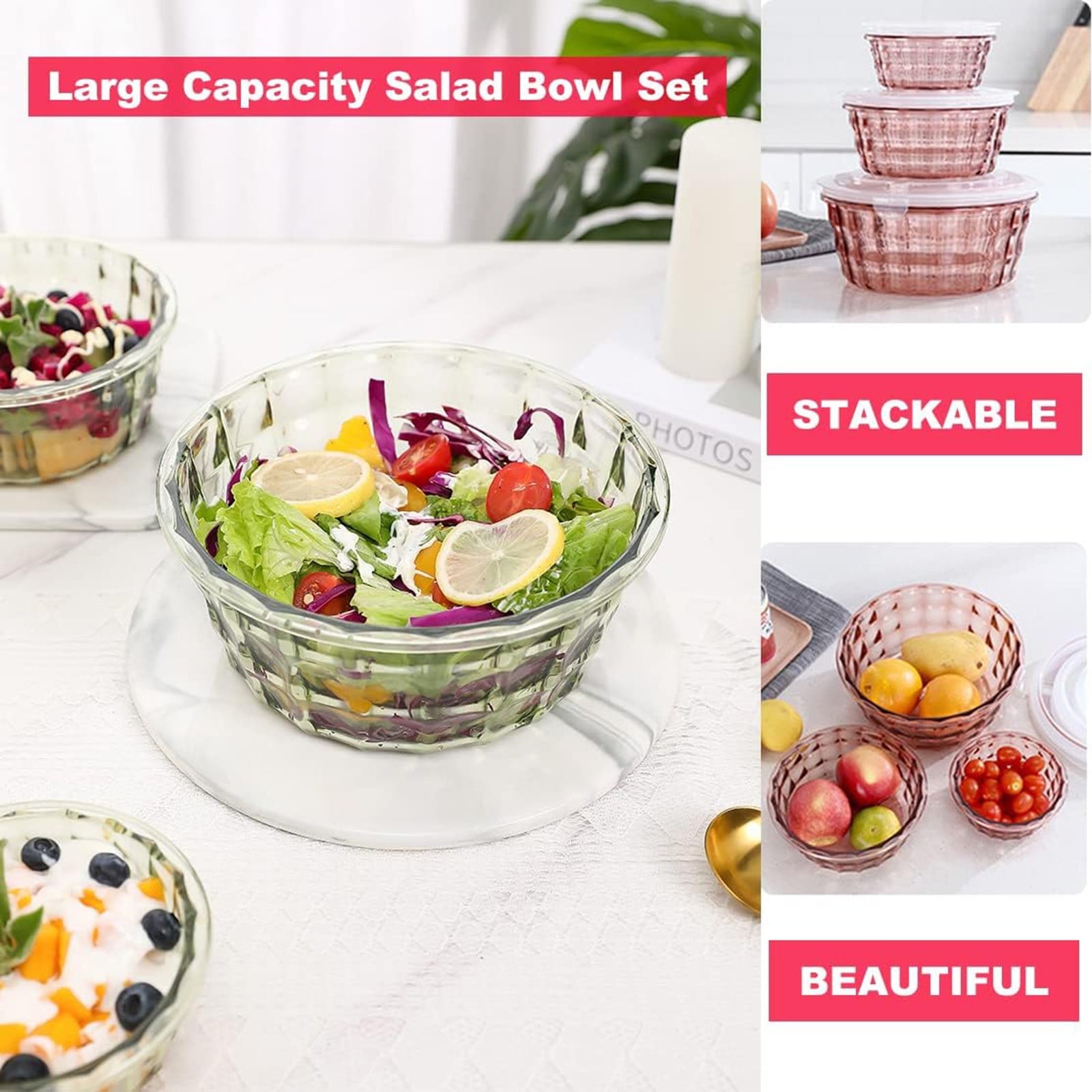 Food Storage 3 Fruit Containers with Tureen Bowl Clear Sealed Cereal Oatmeal Storage Solution for Fresh Produce
