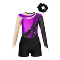 thumbnail image 3 of Xnihocha Kids Girls Sparkle Long Sleeve Gymnastics Leotards with Shorts Ballet Dance Bodysuit Purple 10, 3 of 6