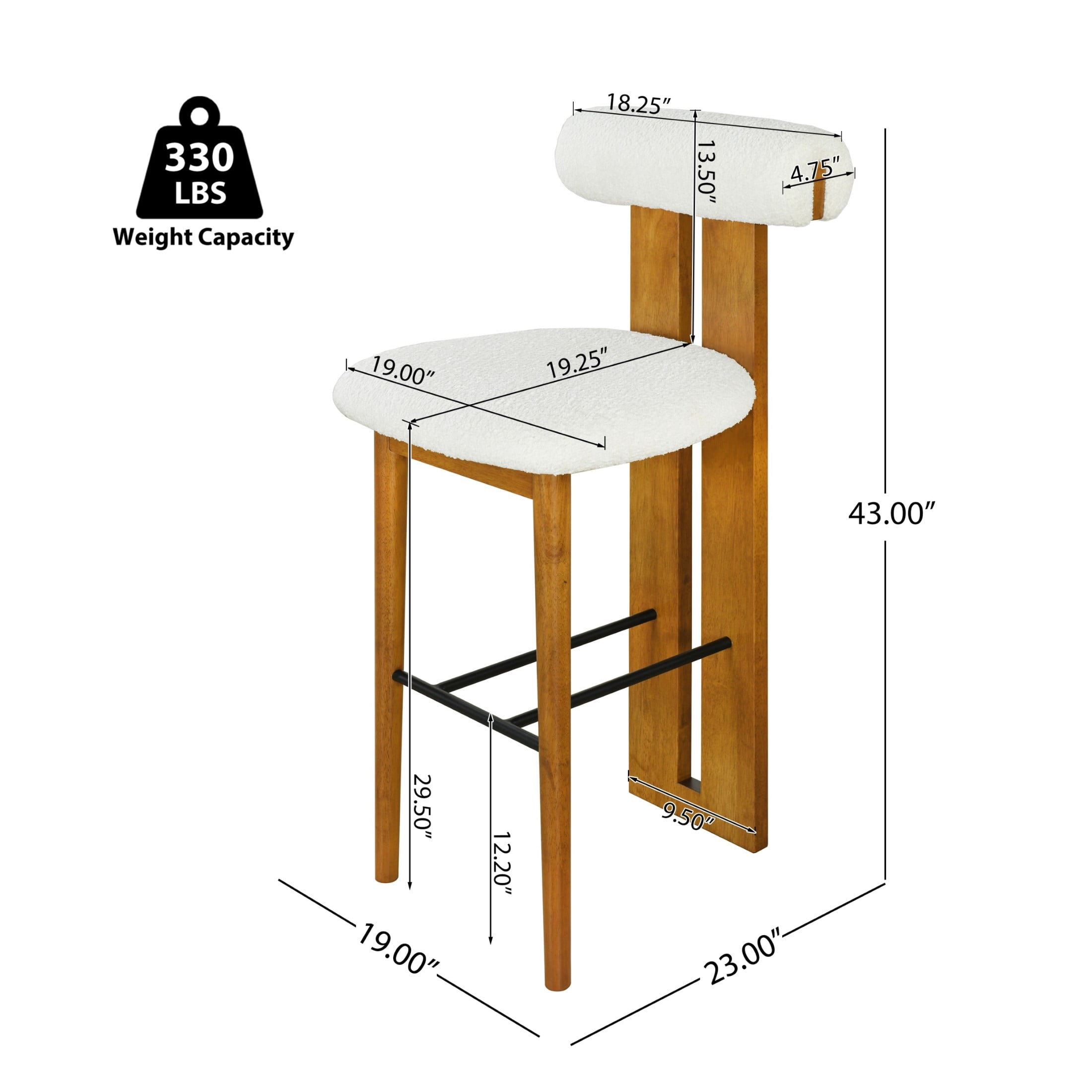 Christopher Knight Home Minimalist Upholstered Bar Stools, Solid Wood Frame, Cloud-Top Backrest, White, Set of 4