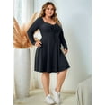 thumbnail image 2 of Womens Casual Plus Size Square Neck Long Sleeve Ribbed Swing Dress Dark Gray XXXL, 2 of 7