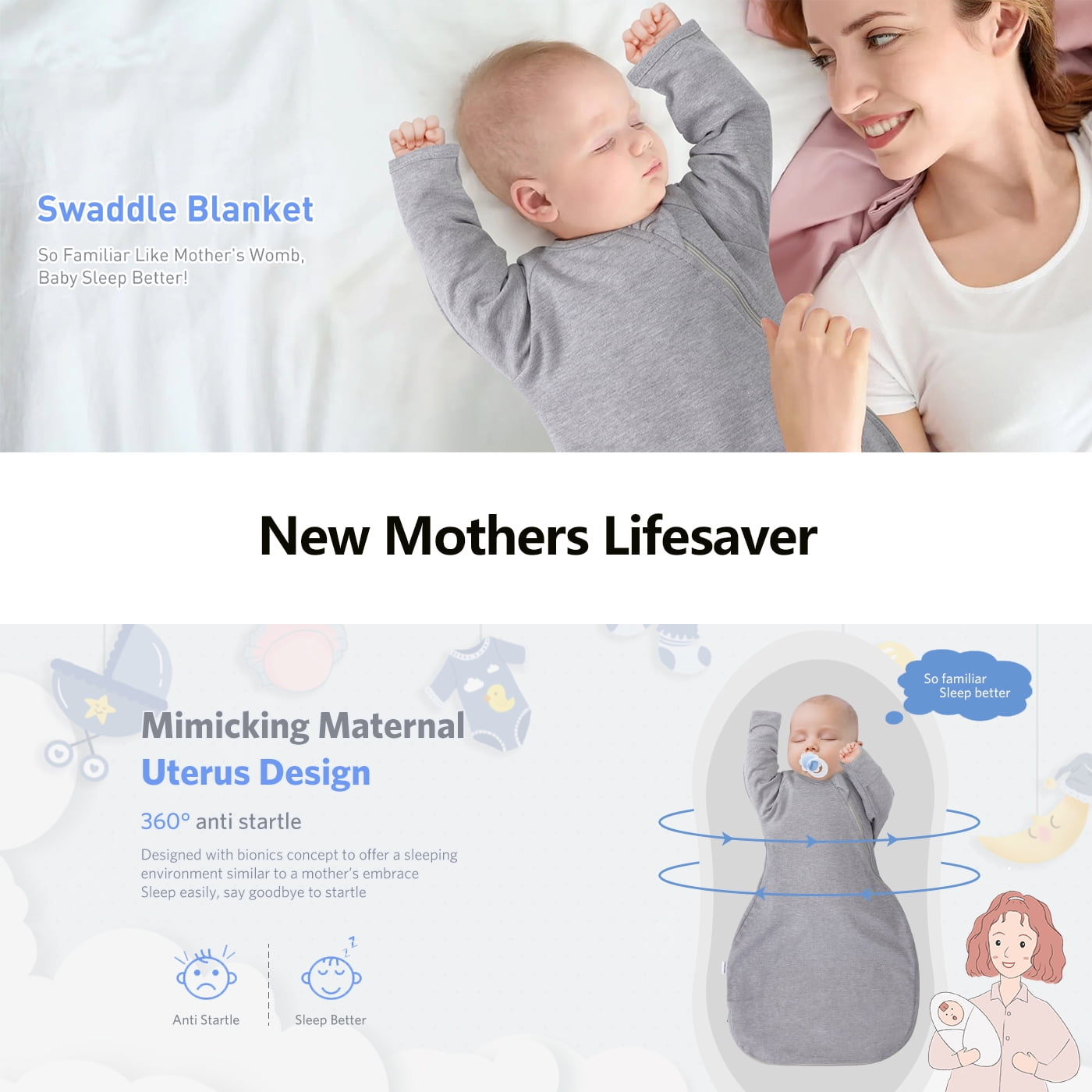 Eray Transitional Swaddle Sack Sleep Sacks Blanket for Newborns 0-3Months Baby Boys & Girls Sleep Bag
