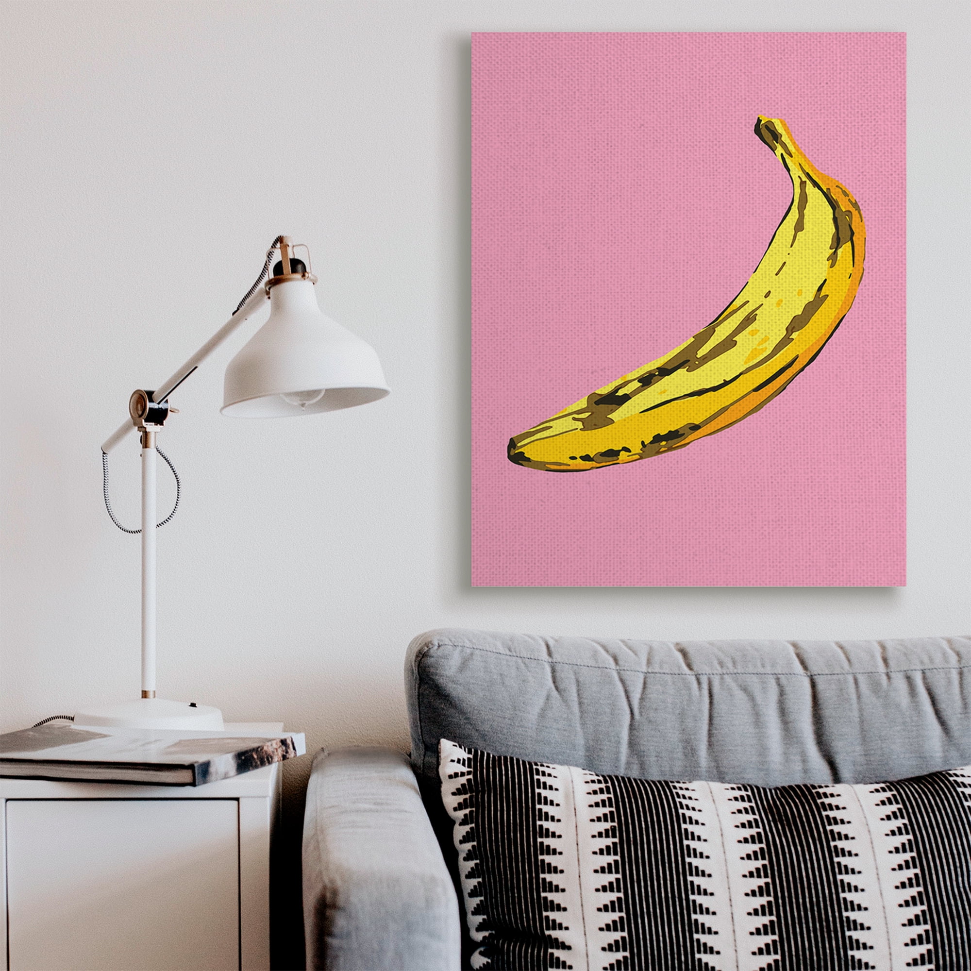 Stupell Industries Banana Pink Pop Tropical Fun Minimal Fruit Food & Beverage Painting Gallery Wrapped Canvas Art Print Wall Art, 36 x 48