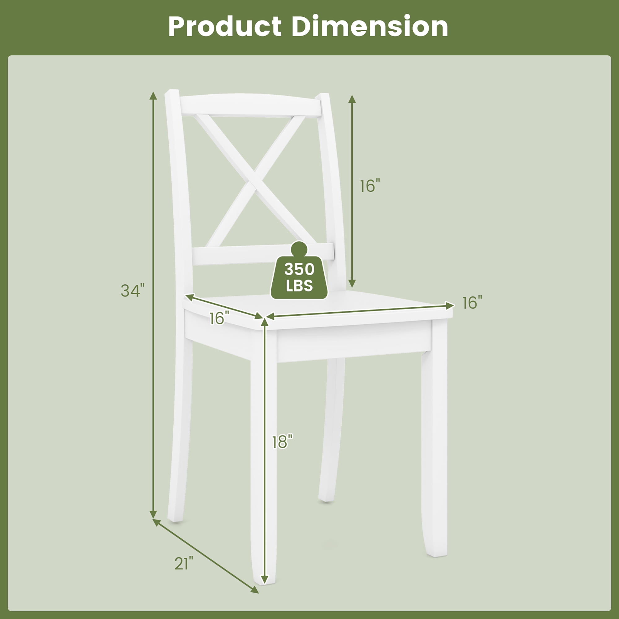 Gymax Dining Chair Set of 4 Kitchen Side Chairs w/ Rubber Wood Legs & Cross Back White