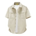 thumbnail image 2 of Kalauyu Men's Button Down Shirts Short Sleeve Cotton Shirts with Double Chest Pocket Lightweight Casual Outdoor Work Solid Color Cargo Tops, 2 of 9