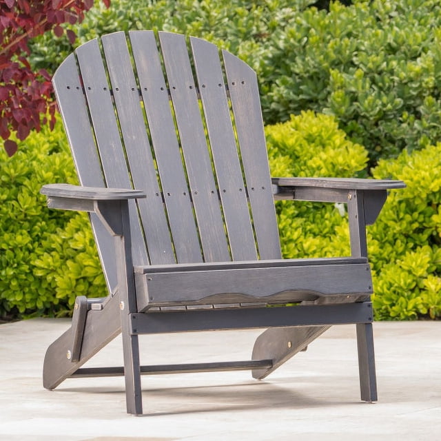 Furniture Hillary Outdoor Rustic Acacia Wood Folding Adirondack Chair, Dark Gray
