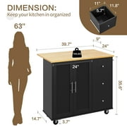 Walsunny 40 Kitchen Islands Carts with Storage Drop Leaf Countertop on Wheels Rolling Microwave Utility Carts with 3 Drawers 1 Storage Cabinets,Black