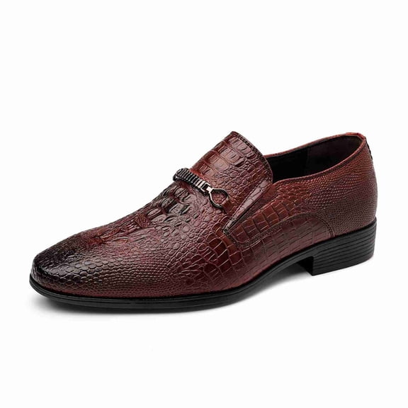 Men's Crocodile-Embossed Leather Loafers - Slip-On Formal Shoes for Business, & Pointed Toe Casual Footwear Formal Events