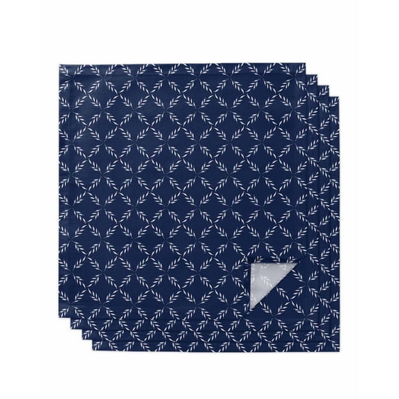 Cloth Napkins Set of 4 - 20x20 Inches, Navy Blue Washable Reusable Table Napkins, Geometric Leaf Diamond Plaid Abstract Check Soft & Absortbent Dining Napkin for Party Wedding Hotel Restaurant