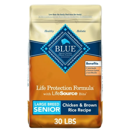 Blue Buffalo Life Protection Formula Large Breed Chicken and Brown Rice Dry Dog Food for Senior Dogs, Whole Grain, 30 lb. Bag