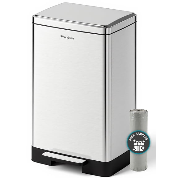 SolaceCove 17 Gallon/65 L Trash Can, Stainless Steel Kitchen Step Trash Can or Recycling Bin, Wide Step-On Pedal, Removable Inner Liner, Soft Close, Silver