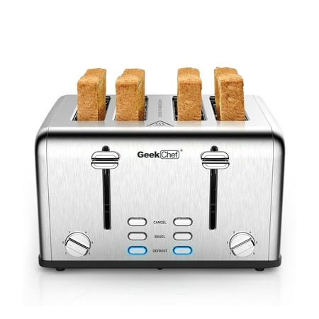 

LANTRO JS Toaster 4 slices stainless steel extra wide slot toaster dual control panel with bagel/defrost/cancel function 6 shade settings for baking bread RT