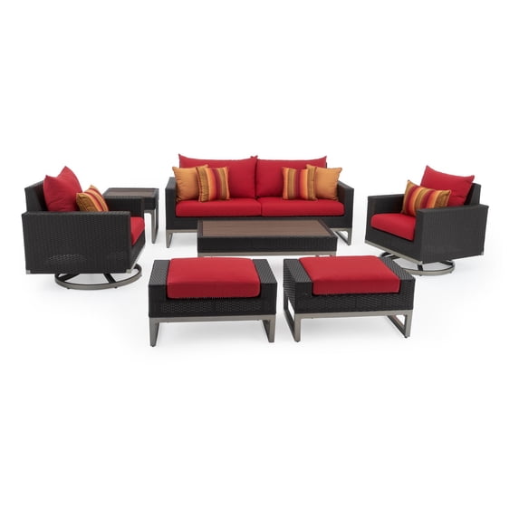 RST Brands Milo Espresso Wicker 7 Piece Patio Conversation Set with Swivel Club Chairs