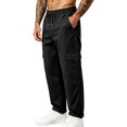 thumbnail image 4 of Cargo Pants for Mens Solid Color Multi Pocket Elastic Waist Drawstring Outdoor Workout Pants Casual Straight Leg Athletic Pants for Hiking, 4 of 8