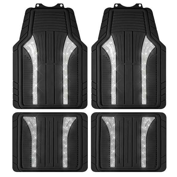 Auto Drive 4-Piece Rubber Car Floor Mats Bling Glitter Silver