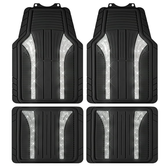 Auto Drive 4-Piece Rubber Car Floor Mats Bling Glitter Silver
