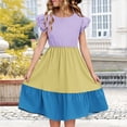 thumbnail image 2 of AINIYS Girls Color Block Short Sleeve A-Line Dress With Crew Neck And Hidden Back Zipper Flowy Skirt For Casual Daily And Spring Outing Yellow 11 Years, 2 of 8