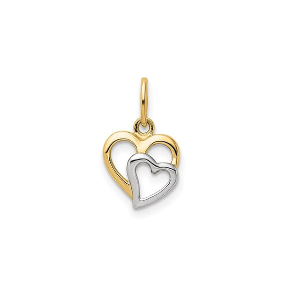 14k Yellow and Rhodium Two-Tone Intertwined Open Heart Pendant for Women, Symbolic Love Charm for Necklace or Bracelet, Polished Gold Sentimental Jewelry Accessory