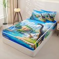 thumbnail image 2 of Metsweet Dino Brachiosaurus Zipper Full Size Comforter Sets with Fitted Sheet and 2 Pillowcases for Boys, Cartoon Jungle River Animal Zipper Bedding Set, Green Blue Brown,4pcs,Black Reversible, 2 of 6