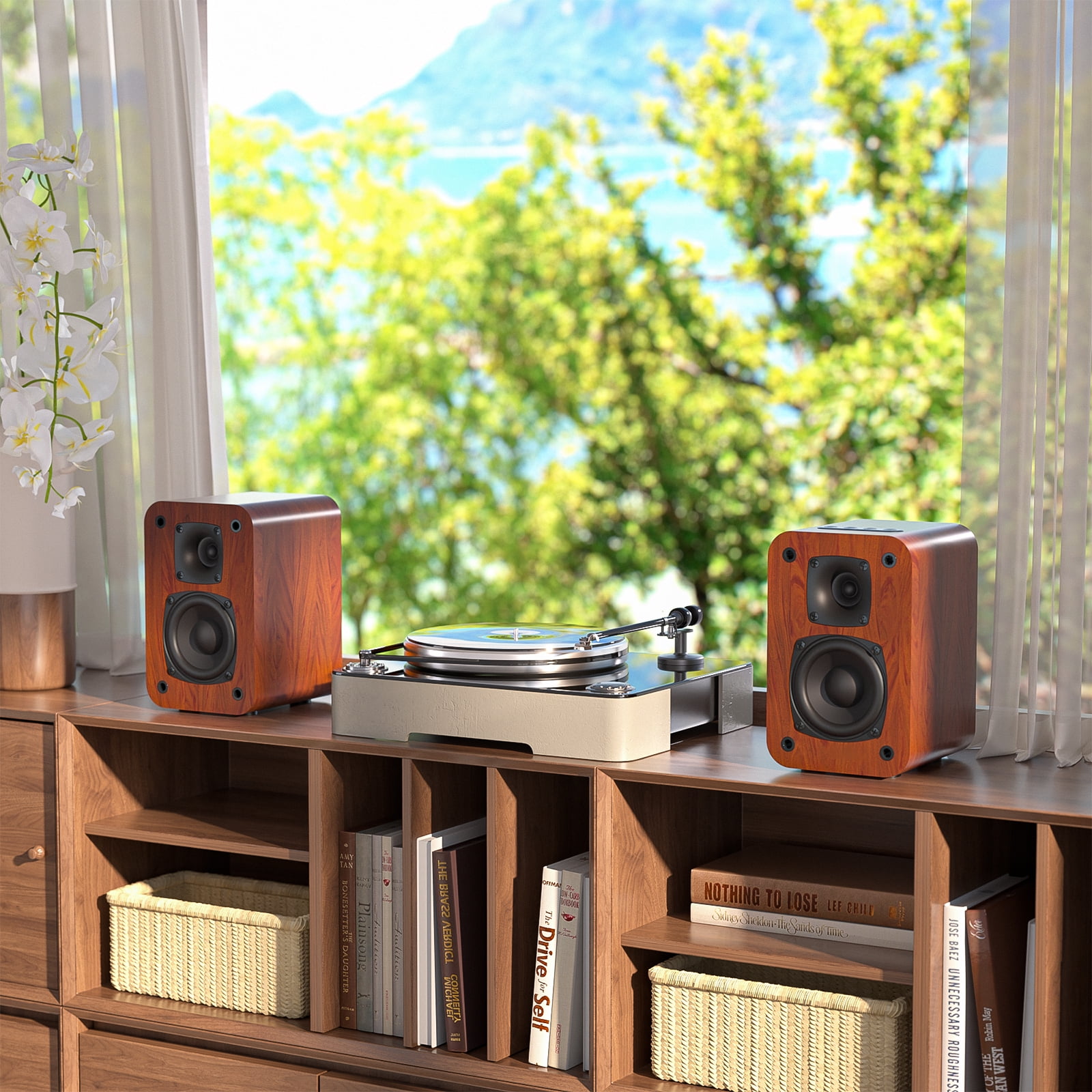 Saiyin Bluetooth Bookshelf Speakers for Record Player,Active Speakers with 3 Inch Woofer, Powered Speakers with Optical/AUX/TV-ARC Input for Turntable, PC and TV