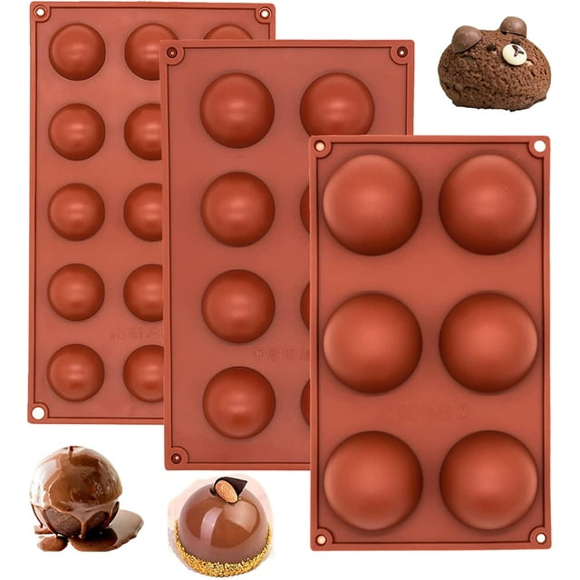 3 Pack Semi Sphere Chocolate Mold 6/8/15 Cavity for Cocoa Bombs, Jelly, Mousse, Jello - Half Round Dome Cavity Ball Mold