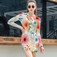 thumbnail image 3 of Watercolor Floral Summer Bouquet Design Women's Long Sleeve Bodycon Dress Soft Stretchy For Everyday Wear And Special Occasions, 3 of 6