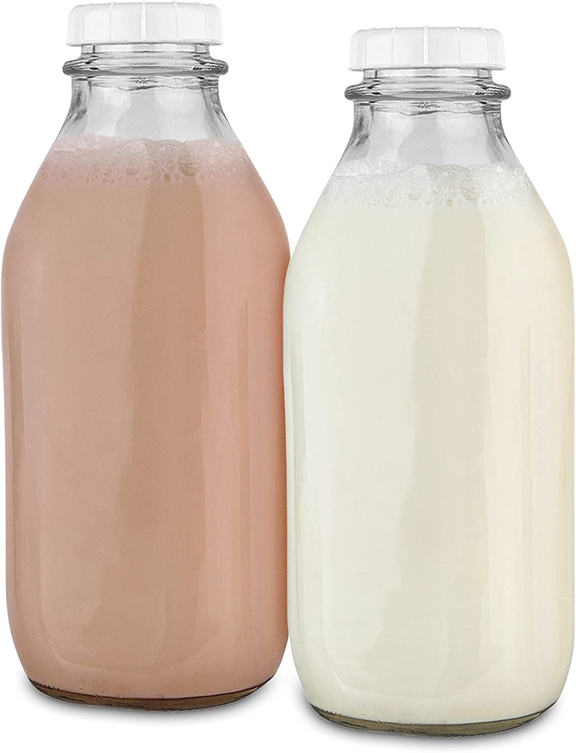 Stock Your Home 32 oz Clear Glass Milk Bottles with White Caps 2