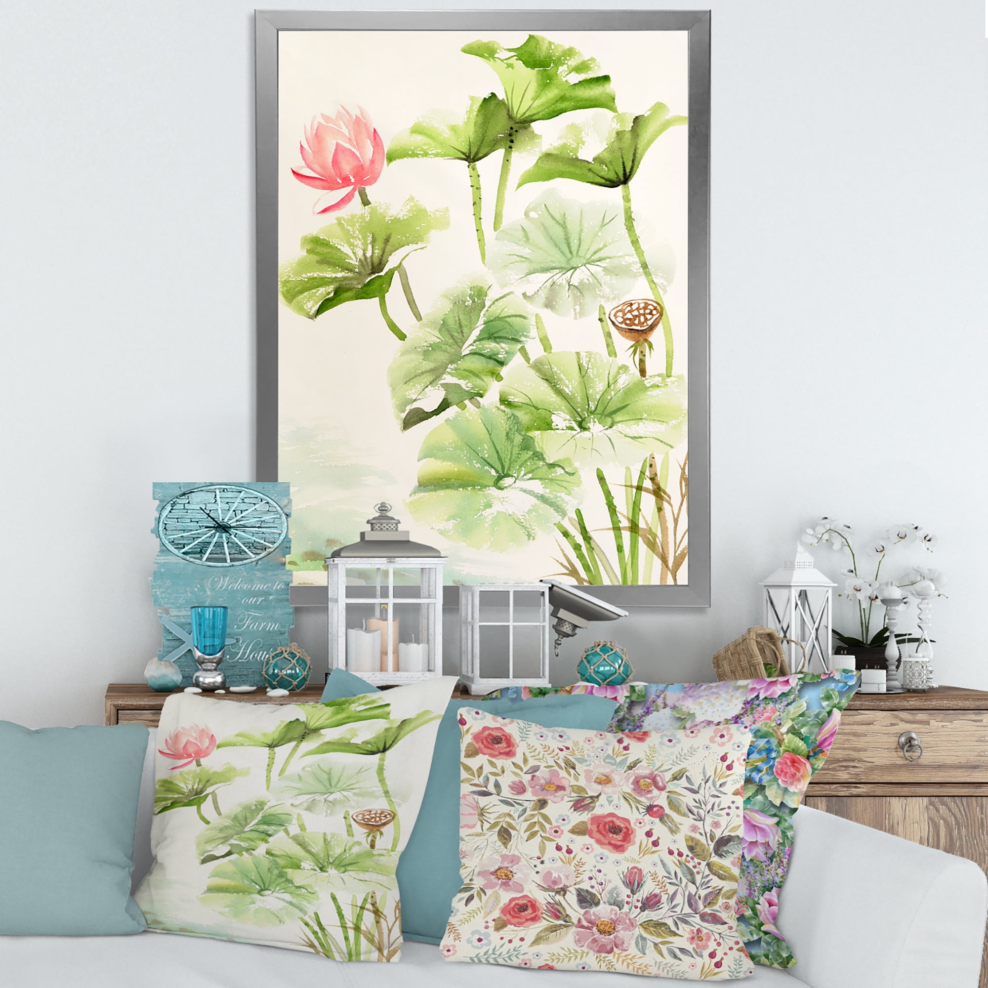Designart 'Ancient Pink Lotuses In The Pond IV' Traditional Framed Art Print