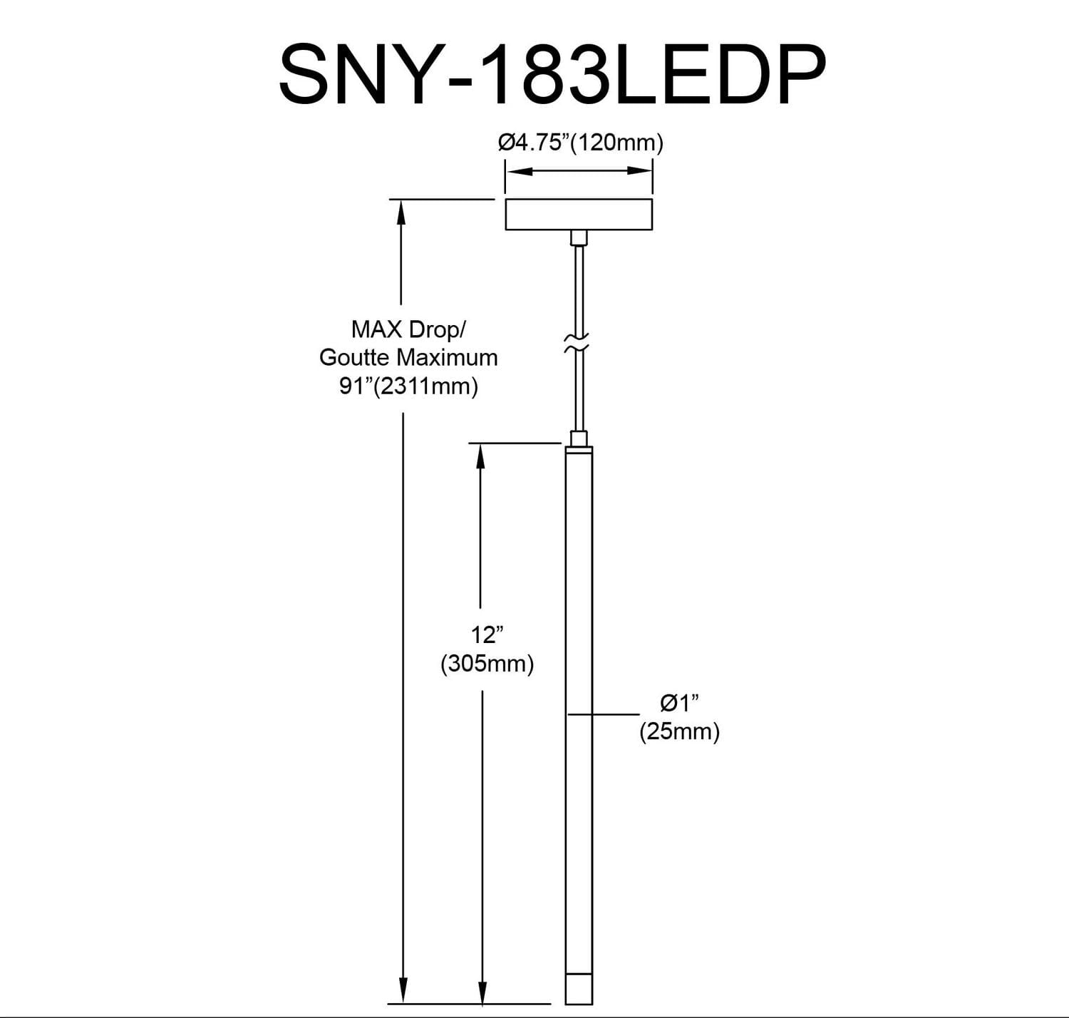 Suspension Sanya - 3W - Noir Mat - Diffuseur Acrylique Givré