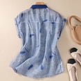 thumbnail image 5 of Royisotas Womens Linen Blouse Short Sleeve Button Down Tops Casual Loose Fit Summer Shirts Vintage Floral Lightweight Tunic, 5 of 9
