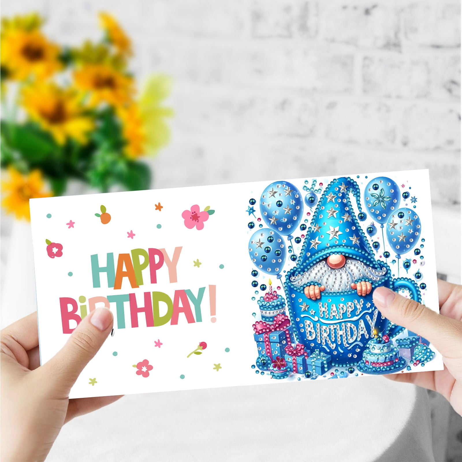 FLOPESN 6Pcs DIY Folding Greeting Card Diamond Art Painting Creative Design Blessing Card Set for Birthday Crafts Gift-Birthday Goblin