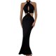 thumbnail image 1 of Vestido ajustado ahuecado Sexy Ygjytge color sólido cuello redondo traje de vacaciones Negro T S para Mujer, 1 of 9