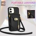 thumbnail image 2 of ELEHOLD for Apple iPhone 12 Pro / 12 Zipper Pocket Case, Flip PU Leather Wallet Crossbody Shoulder Strap Lanyard Case with Credit Card Holder Women RFID Blocking Protective Purse Cover, black, 2 of 7