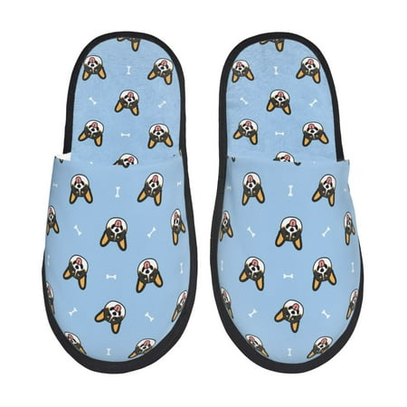 Balery Corgi Dog Slient Indoor Furry Fleece Comfort House Shoes Soft Non-Slip Home Shoes Cotton slippers House Slippers-- Medium