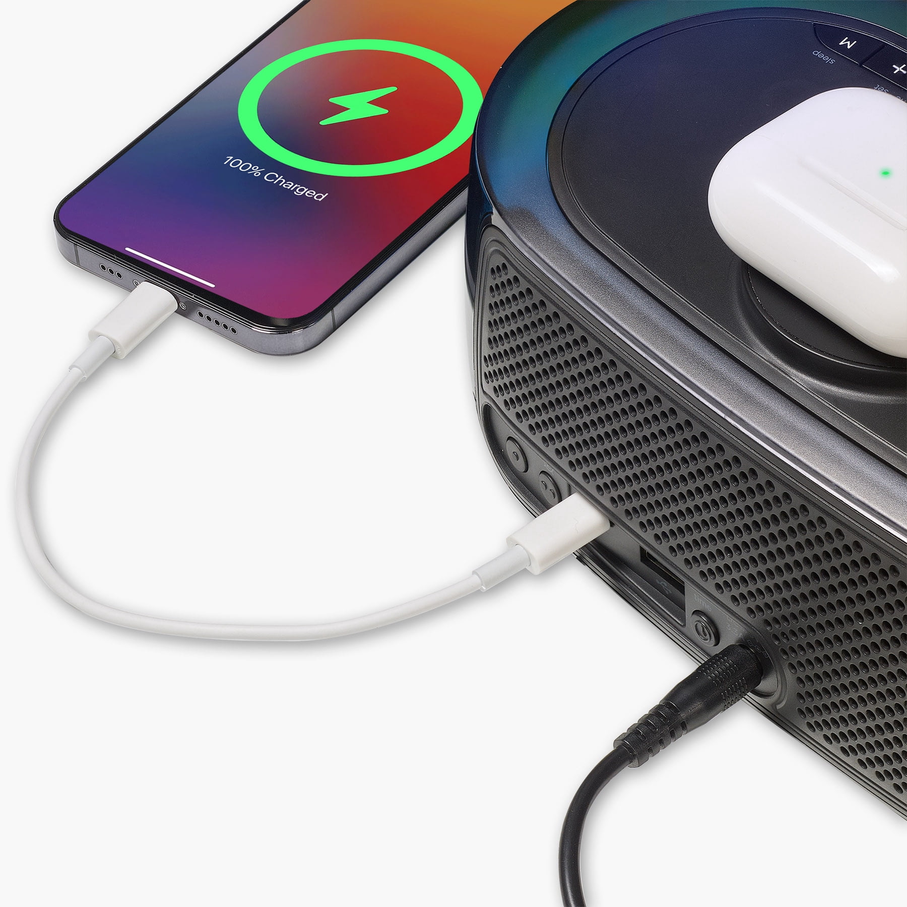 iHome Alarm Clock Radio with Wireless Charger, Bluetooth Speaker, and 2 USB Chargers (iBTW282)