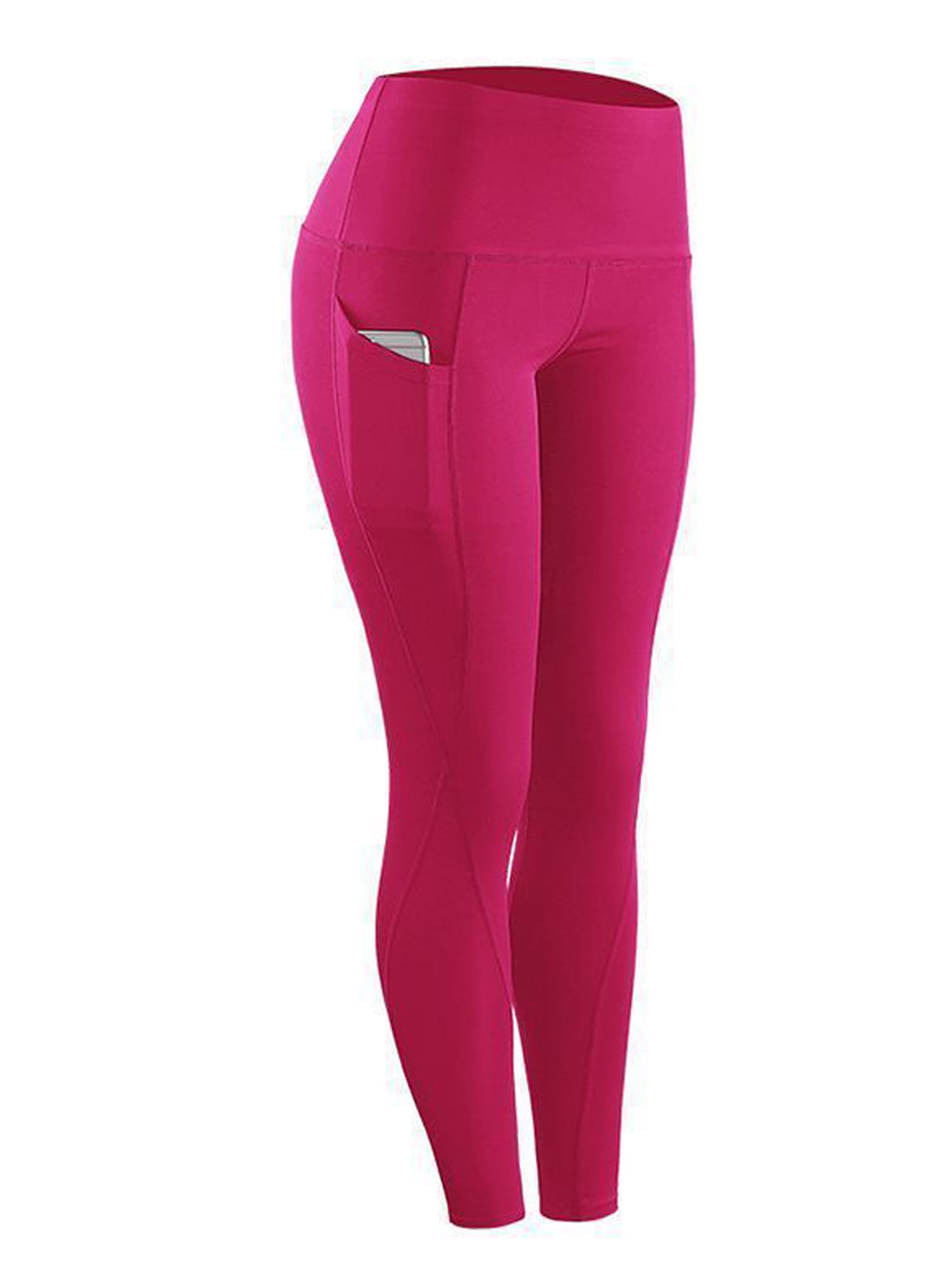 Niuer Women Stretch High Waist Leggings Ladies With Pockets Bottoms Tight  Running Solid Color Long Trousers Pink M 