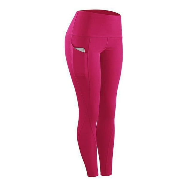 Daeful Ladies Leggings Tight Bottoms Running Solid Color Stretch Yoga Pants  Pink XL 
