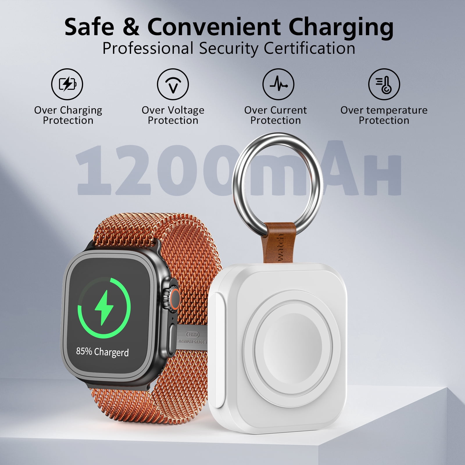 MYXON 1200mAh Wireless Portable Charger for Apple Watch, Keychain Travel Charger, Compatible with Series 10/9/8/7/SE/6/5/4/3/2/Ultra/Ultra 2, Type-C & USB Powered