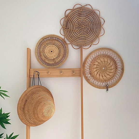 3PCS Wall Baskets Boho Decor Rattan Woven Tray Hanging Decorative Baskets Perfect Organization & Decoration for Living Room, Bedroom, Kitchen - 10+12+13 Inches