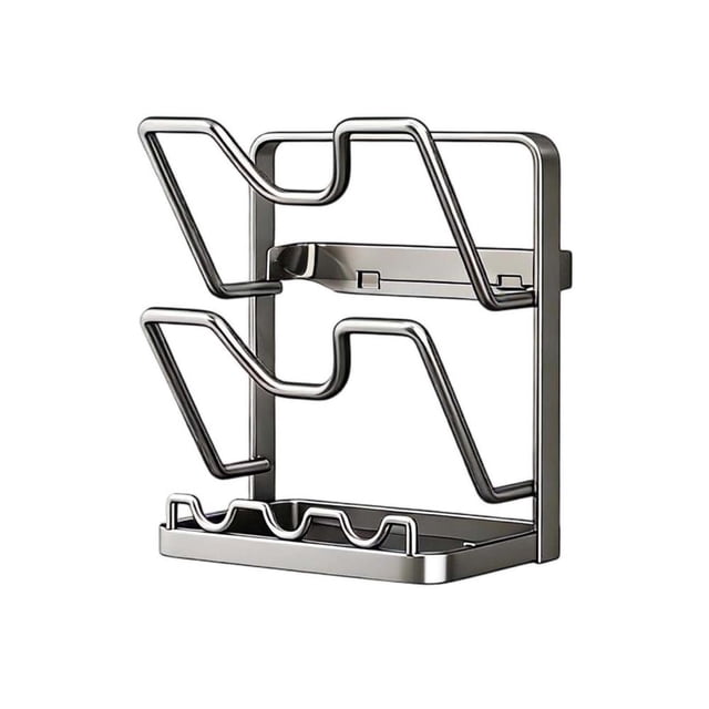 Multifunctional Kitchen Organizer Rack for Pot Lids, Utensils, and Cutting Boards with U-Shaped Slots, Durable Stainless Steel Countertop Storage Shelf, Space-Saving Design