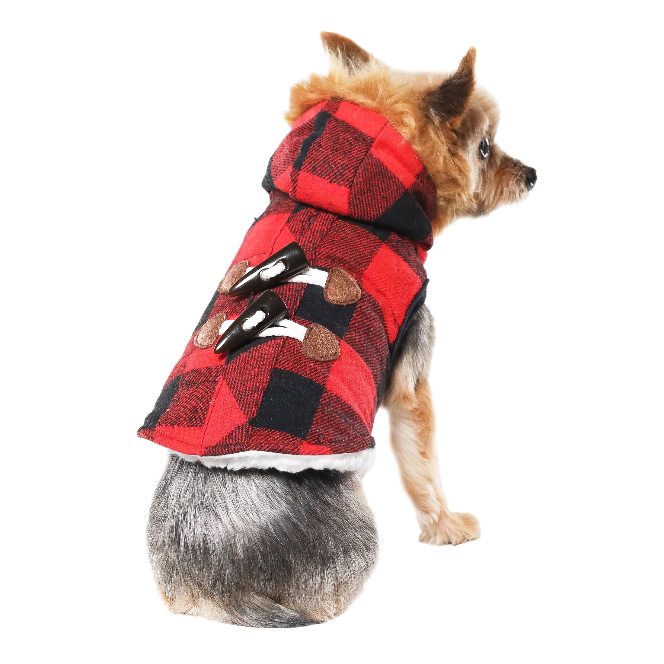 Vibrant Life Dog Clothes Red & Black Buffalo Plaid Peacoat, Size XXS