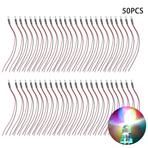 Diodos emisores de luz precableados, 50 piezas 12 V Luz precableada Diodo emisor de luz Alambre Diodo LED Funcionalidad de alta precisión con cable Jadeshay A