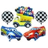 Vision Race Cars 26" Foil Party Balloons 5x Pcs, Helium Foil Cars Design Checkered Flags For Cars Birthday Theme Party Supplies