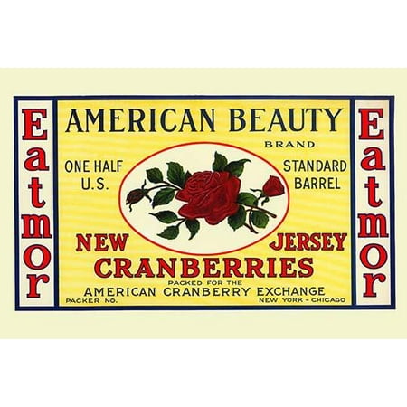 Crate And Barrel Wall Shelves Crate label for half a standard barrel of cranberries from New Jersey and sold by Eatmor packing Poster Print by unknown ()