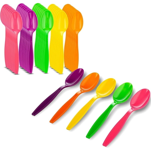 MT Products Disposable Plastic Spoons - 8" Assorted Colored - Pack of 50