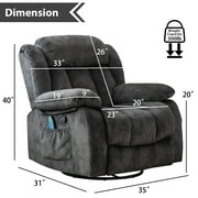 Bonzy Home Massage Swivel Recliner Chair with Heat and Vibration Manual Rocker Recliner, Gray