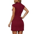 thumbnail image 3 of 50% Off Clear! Dresses for Women 2025 Womens Summer Solid Dress Mock Neck Short Sleeve Bodycon Party Club Mini Dresses, 3 of 8